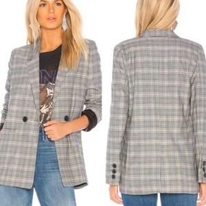 ANINE BING Madeleine Houndstooth Plaid Blazer Black Yellow & Blue M